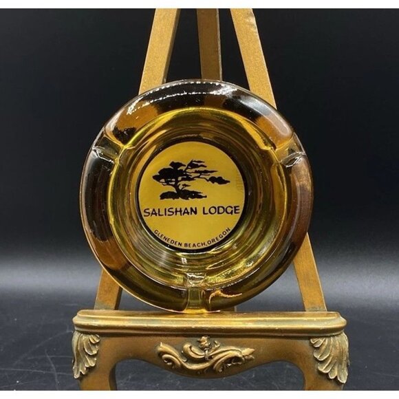 Amber Adverting Salishan Lodge Gleneden Beach Oregon Coast Glass Ashtray - Picture 1 of 6
